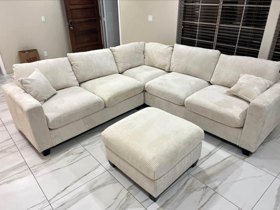 4-Piece Sectional with Corner Wedge & Cocktail Ottoman - Ivory