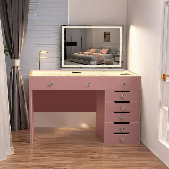 VANITII Diana Pink Vanity Desk - 8 Storage Drawers