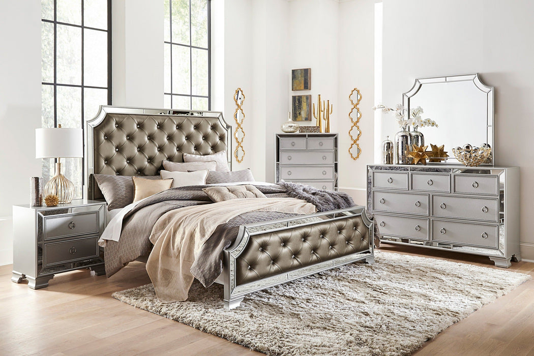 Avondale Silver Queen Mirrored Upholstered Panel Bed