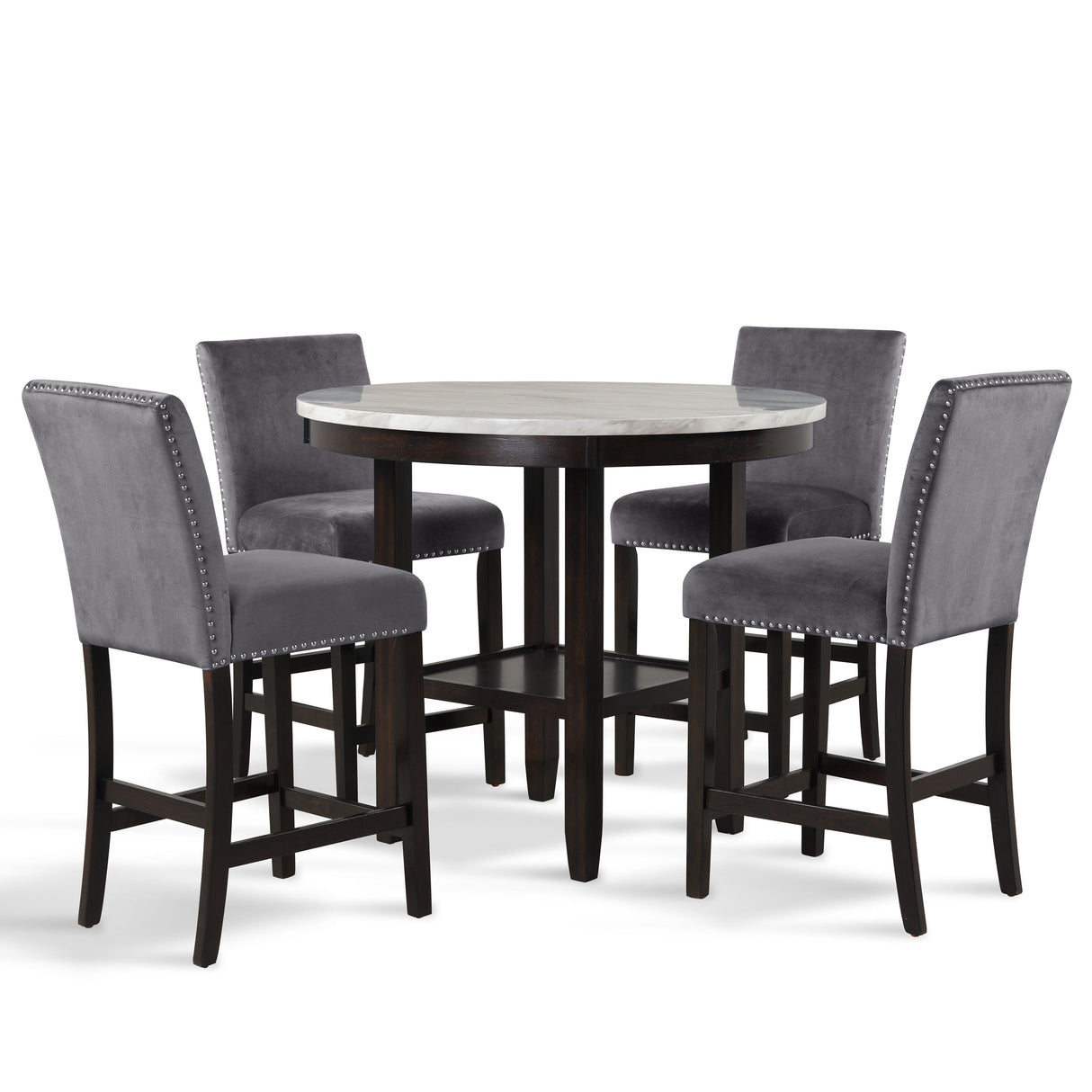Celeste - Round Counter Table With 4 Chairs - Black / Gray