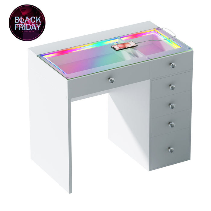 VANITII Diana Vanity Desk- 6 Storage Drawers