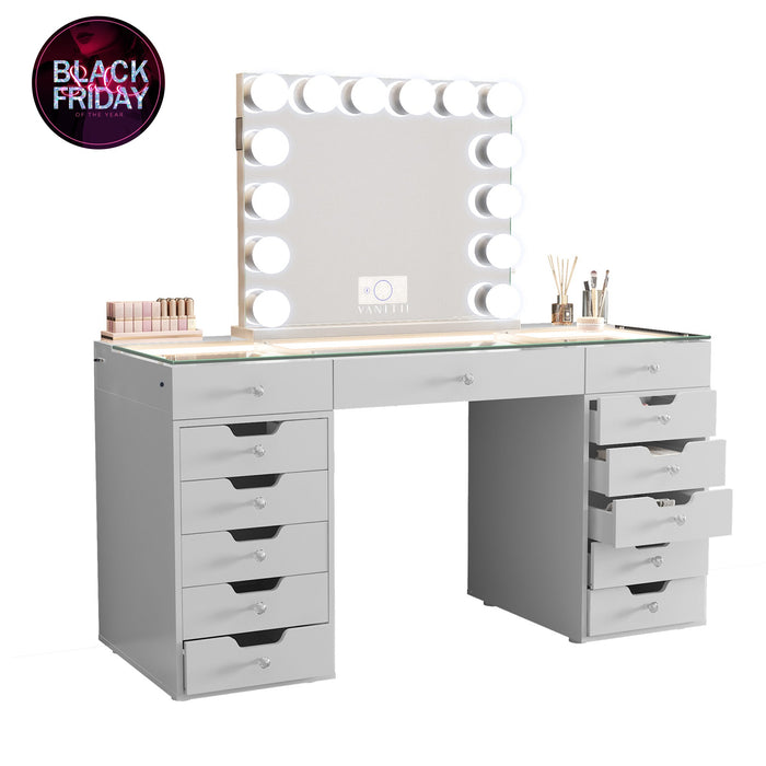 VANITII Eva Vanity Desk - 13 Storage Drawers