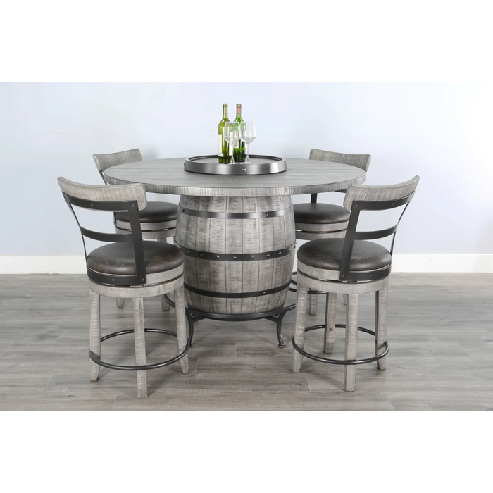 Purity Craft Round Pub Table with Wine Barrel Base Alpine Grey