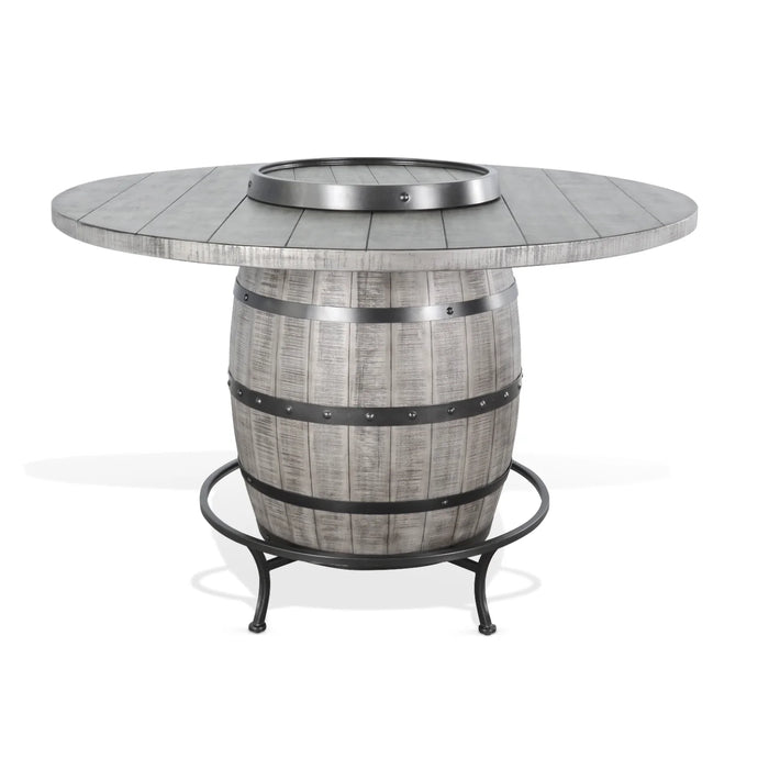 Purity Craft Round Pub Table with Wine Barrel Base Alpine Grey