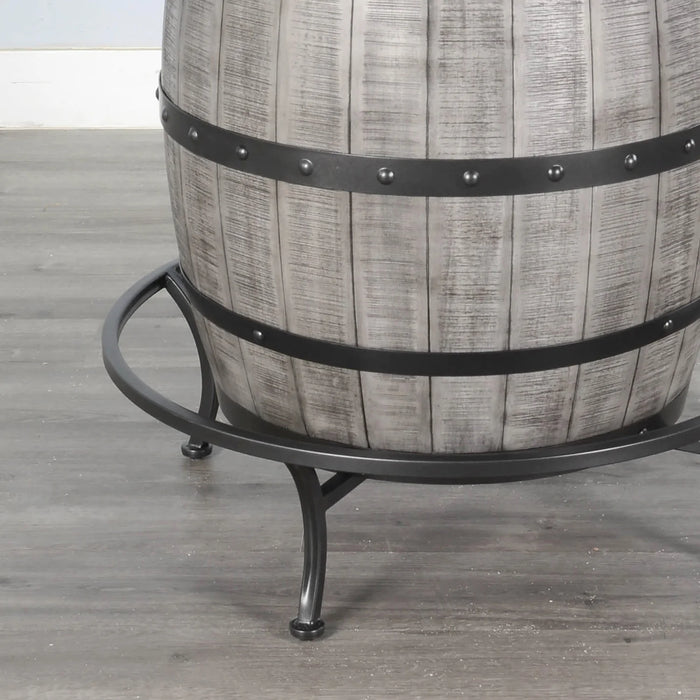 Purity Craft Round Pub Table with Wine Barrel Base Alpine Grey