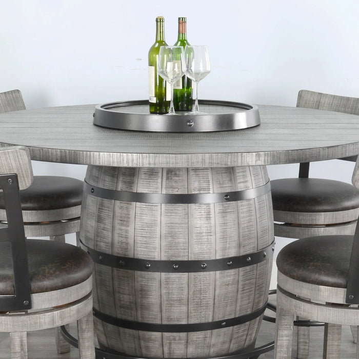 Purity Craft Round Pub Table with Wine Barrel Base Alpine Grey