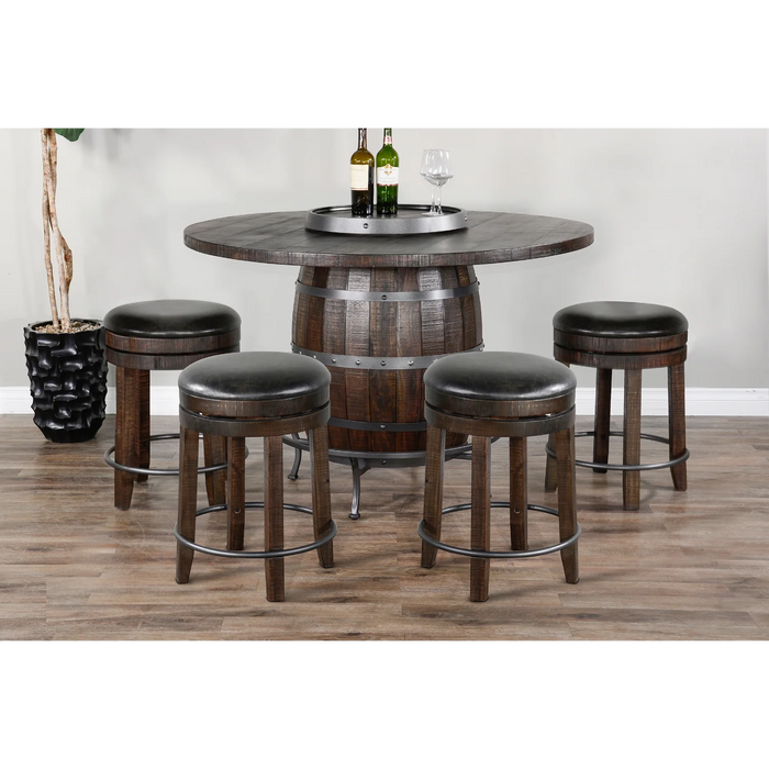 Purity Craft Round Pub Table with Wine Barrel Base Tobacco Leaf