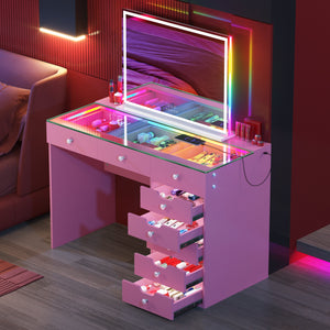 VANITII Diana RGB Vanity Desk with Light - 8 Storage Drawers