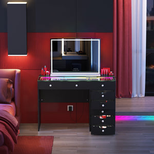 VANITII Diana RGB Vanity Desk with Light - 8 Storage Drawers