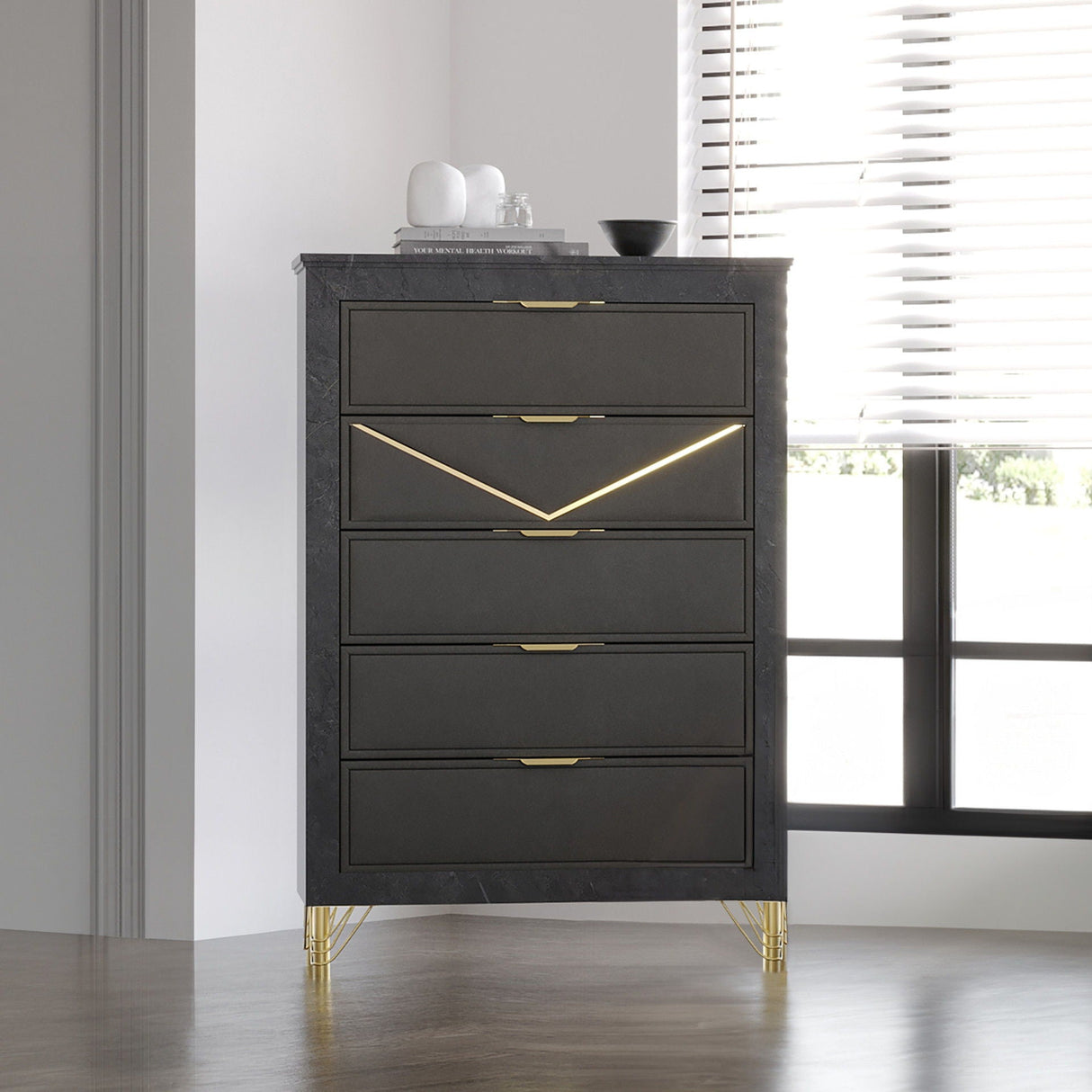 Symmetry - 5 Drawer Chest - Charcoal