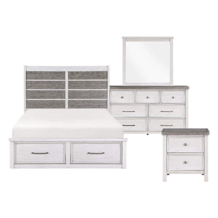 Ambrose Antique White/Gray 4-Piece Bedroom Set (Queen Bed, Nightstand, Dresser, Mirror)