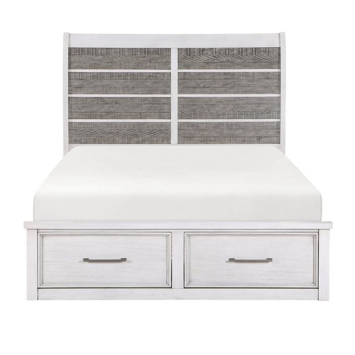 Ambrose Antique White/Gray 4-Piece Bedroom Set (Queen Bed, Nightstand, Dresser, Mirror)