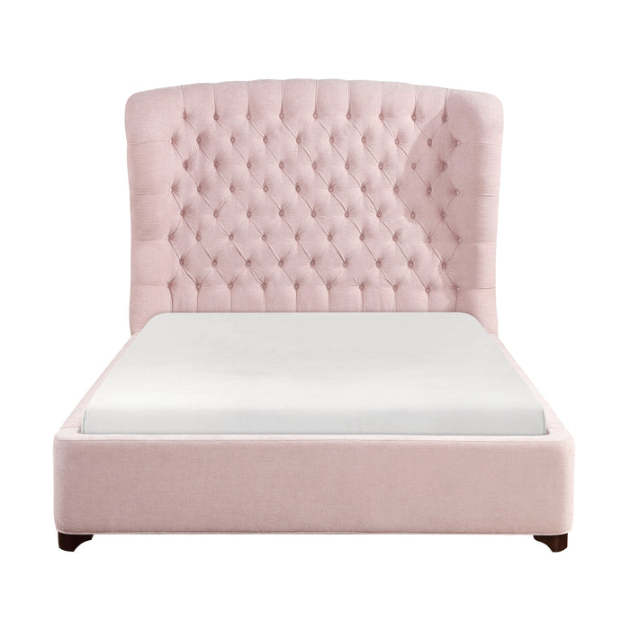 Cameo Pink Queen Upholstered Wingback Bed