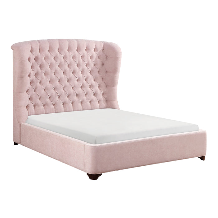 Cameo Pink Queen Upholstered Wingback Bed