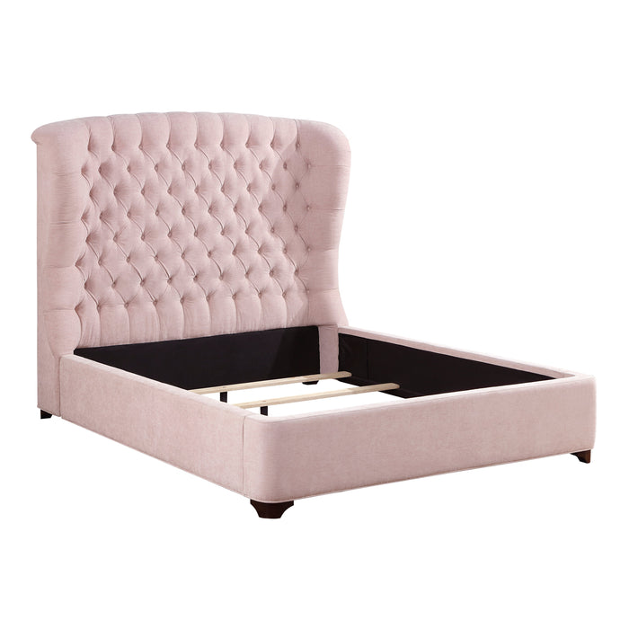 Cameo Pink Queen Upholstered Wingback Bed