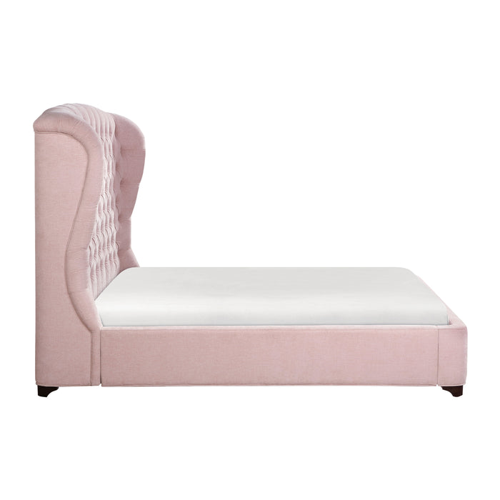 Cameo Pink Queen Upholstered Wingback Bed