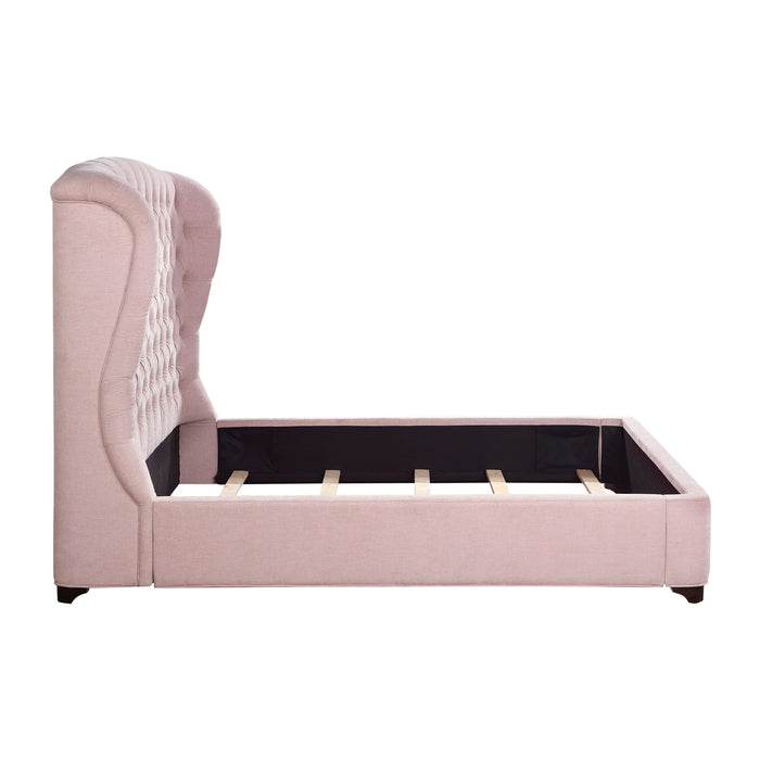 Cameo Pink Queen Upholstered Wingback Bed