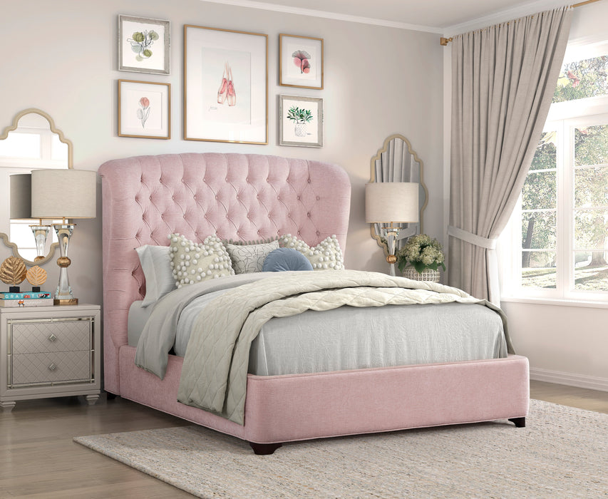 Cameo Pink Queen Upholstered Wingback Bed