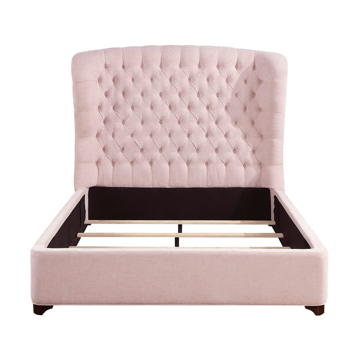 Cameo Pink King Upholstered Wingback Bed