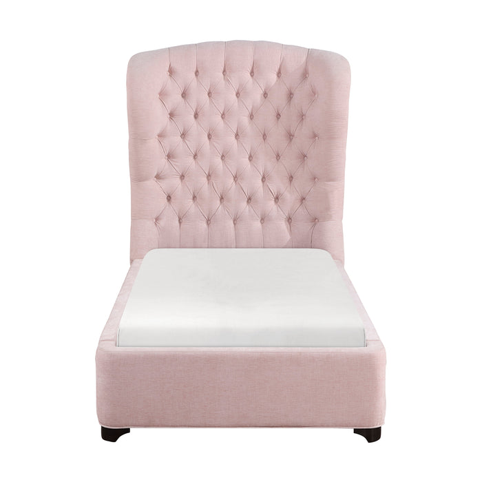 Cameo Pink Twin Upholstered Wingback Bed