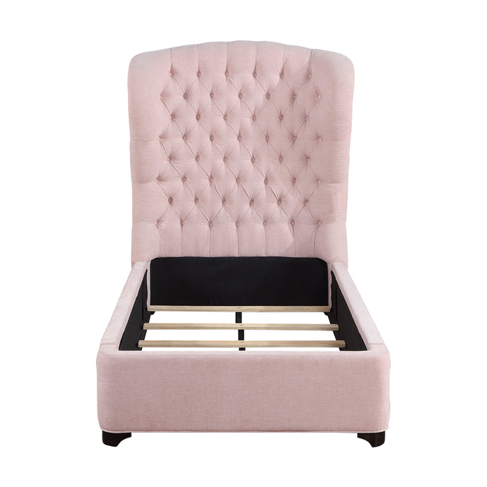 Cameo Pink Twin Upholstered Wingback Bed