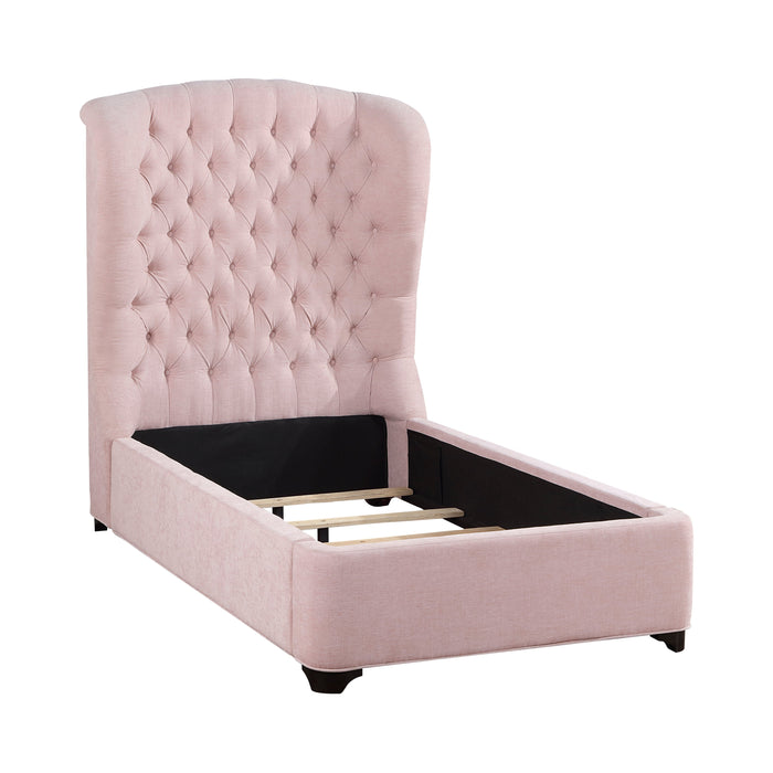 Cameo Pink Twin Upholstered Wingback Bed