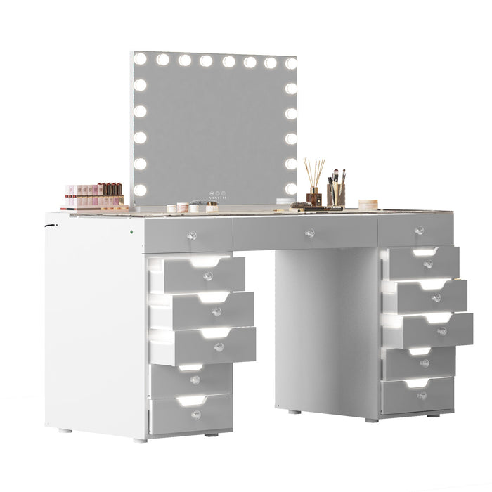 VANITII Eva Vanity Desk  - 13 Storage Drawers with Full Light