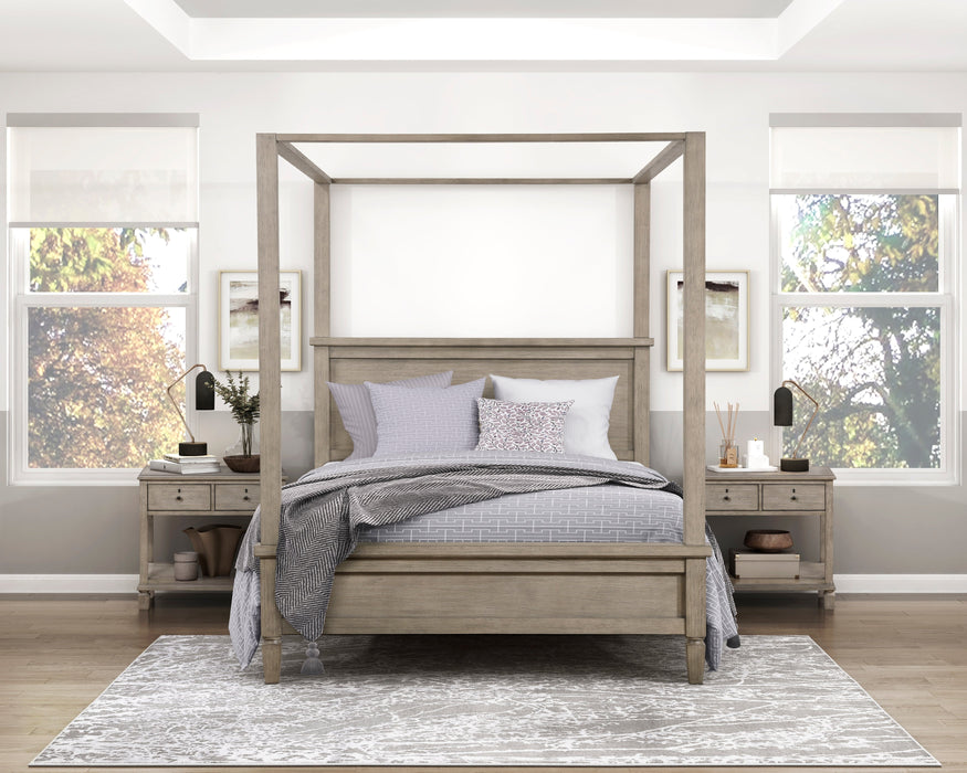 Marceline Gray Oak Queen Canopy Platform Bed