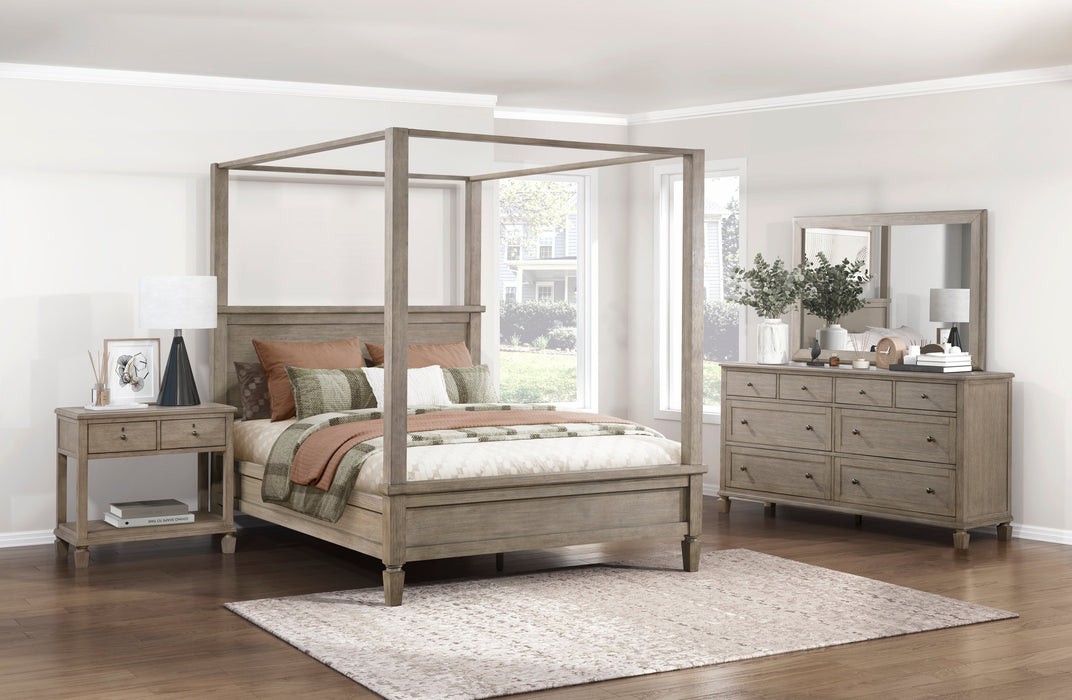 Marceline Gray Oak Queen Canopy Platform Bed