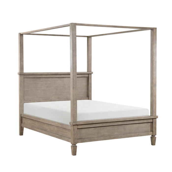 Marceline Gray Oak Queen Canopy Platform Bed