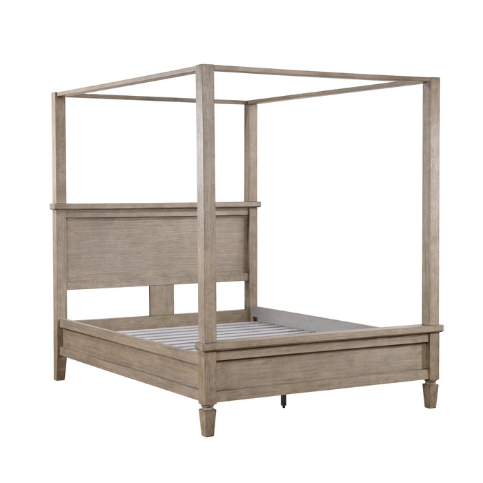 Marceline Gray Oak Queen Canopy Platform Bed