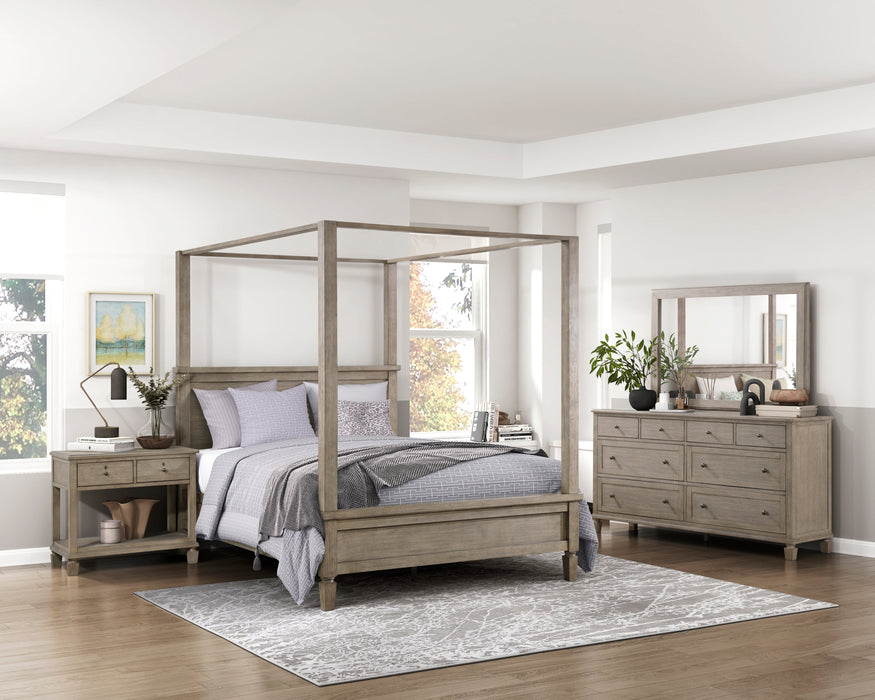 Marceline Gray Oak Queen Canopy Platform Bed