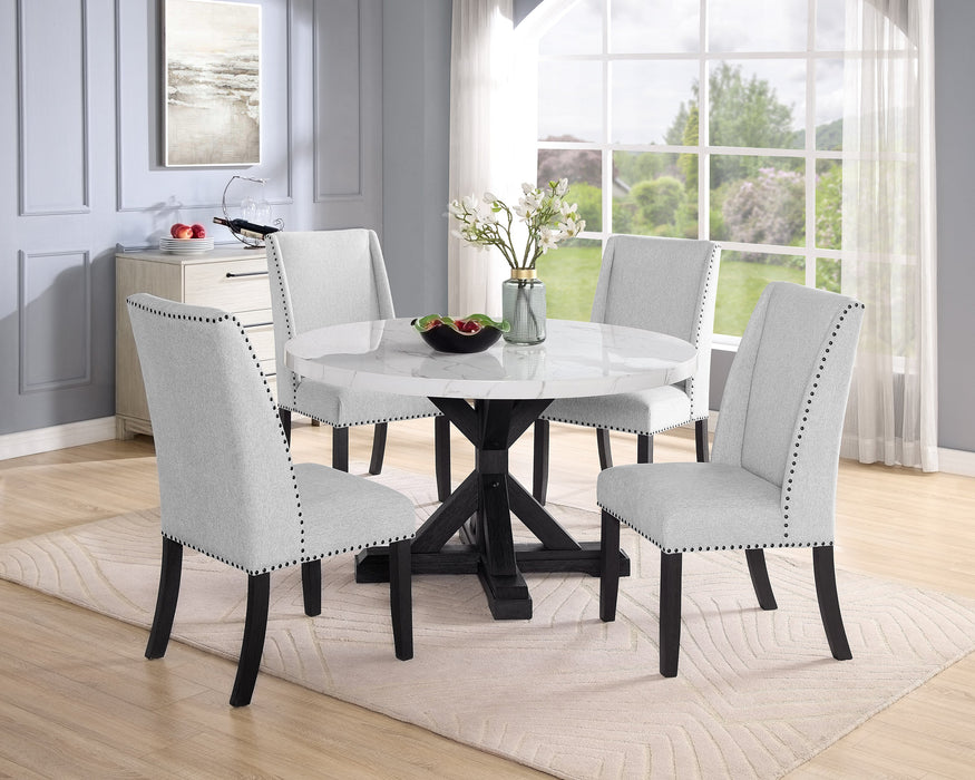 Vance Dove Faux Marble Round Dining Set