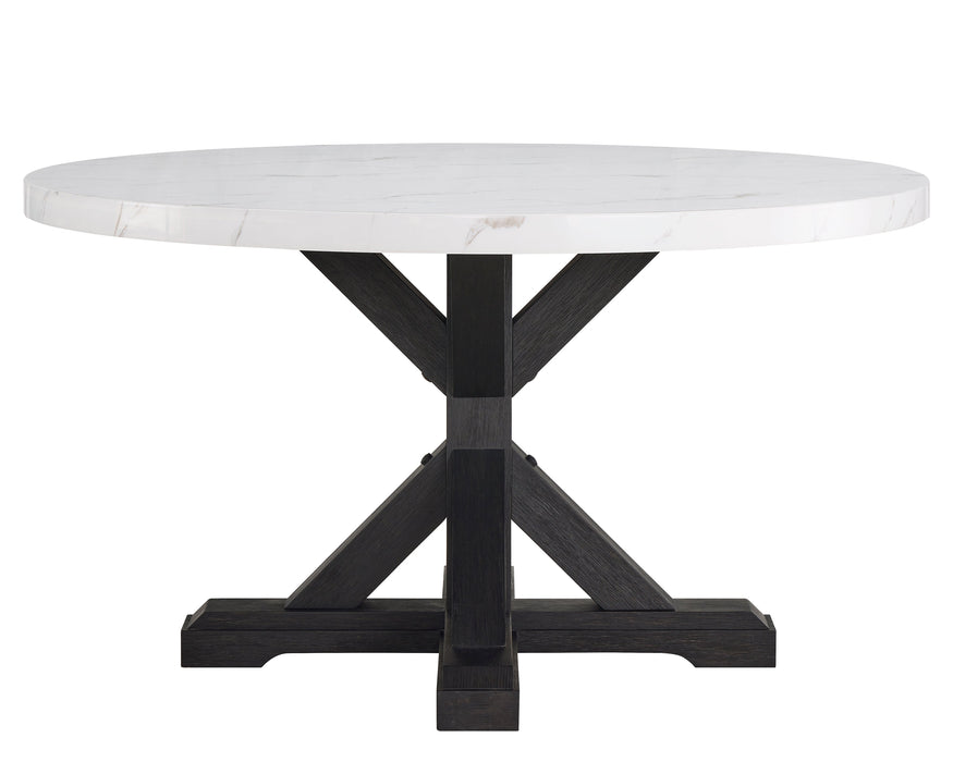 Vance White/Black Faux Marble Round Dining Table