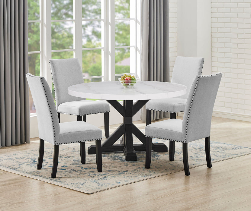 Varley White/Black Genuine Marble Round Dining Table