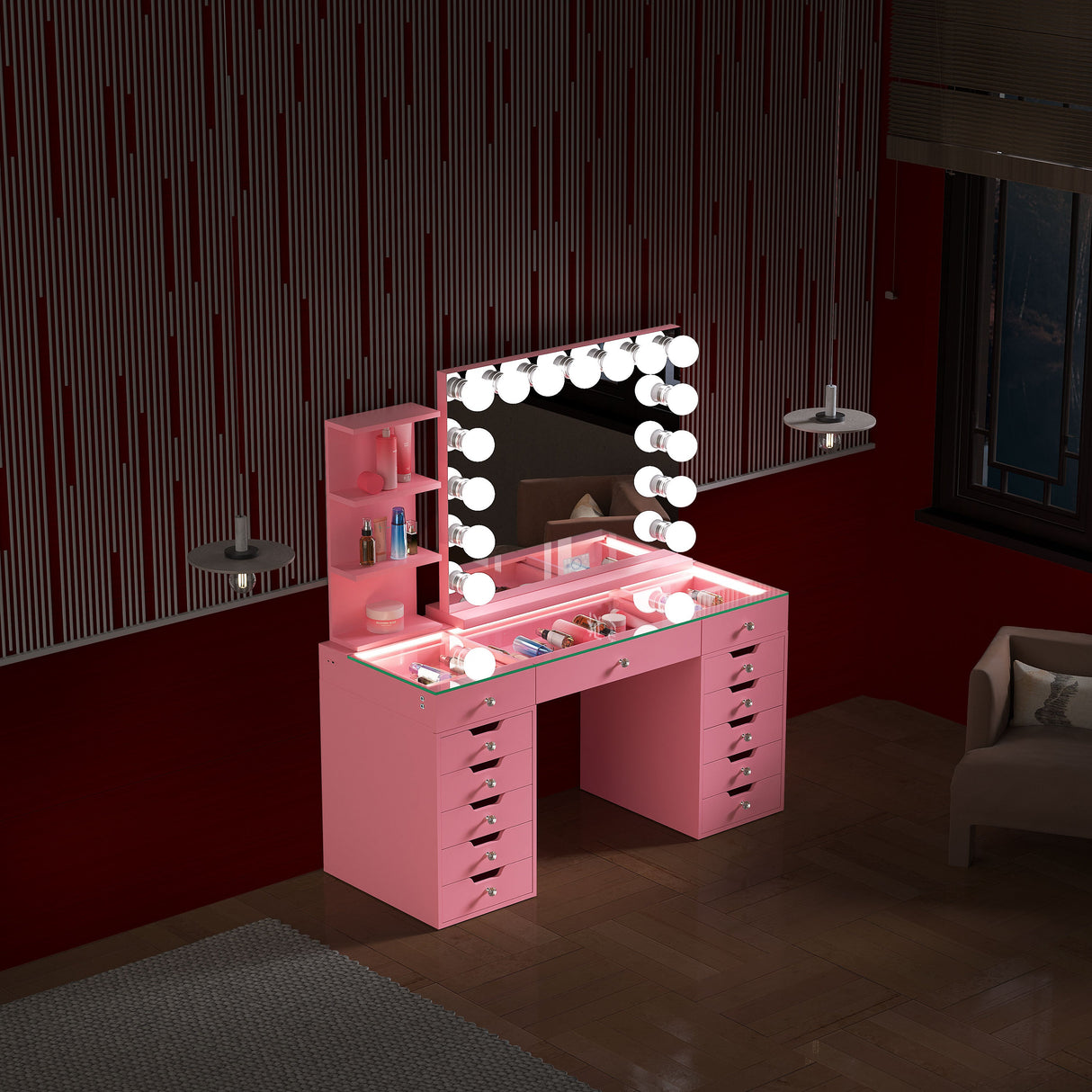 VANITII Eva Vanity Set with 15 bulbs Vanity Mirror(Only sell in California)