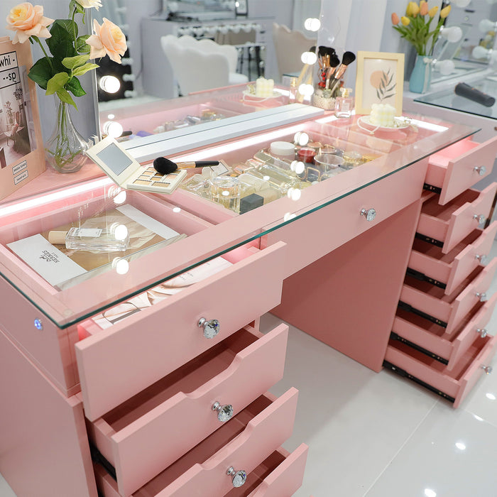 VANITII Eva Vanity Desk - 13 Storage Drawers - Pink