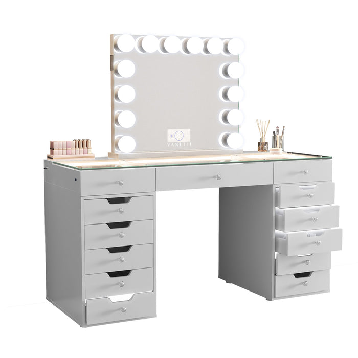 VANITII Eva Vanity Desk  - 13 Storage Drawers with Full Light