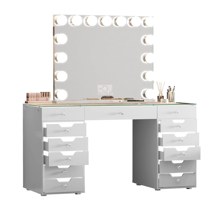 VANITII Eva Vanity Desk  - 13 Storage Drawers with Full Light