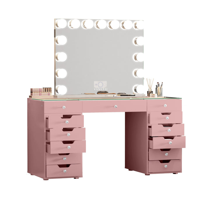 VANITII Eva Vanity Desk - 13 Storage Drawers - Pink