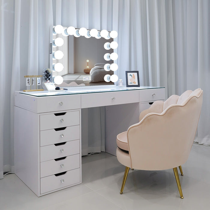 VANITII Eva Vanity Desk  - 13 Storage Drawers with Full Light &RGB