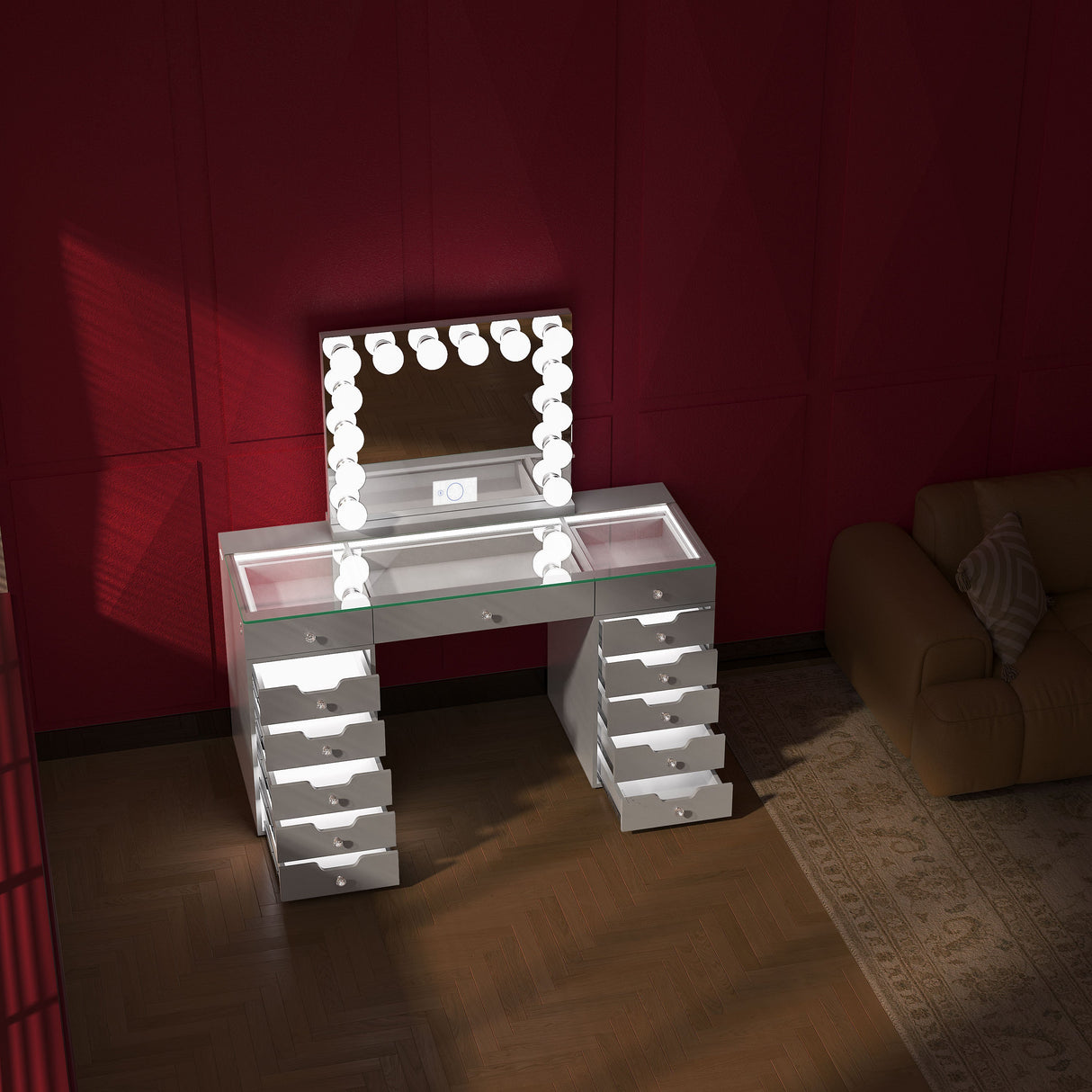 VANITII Eva Vanity Desk with Lights and 14bulbs Vanity Mirror (Only sell in Dallas and California)