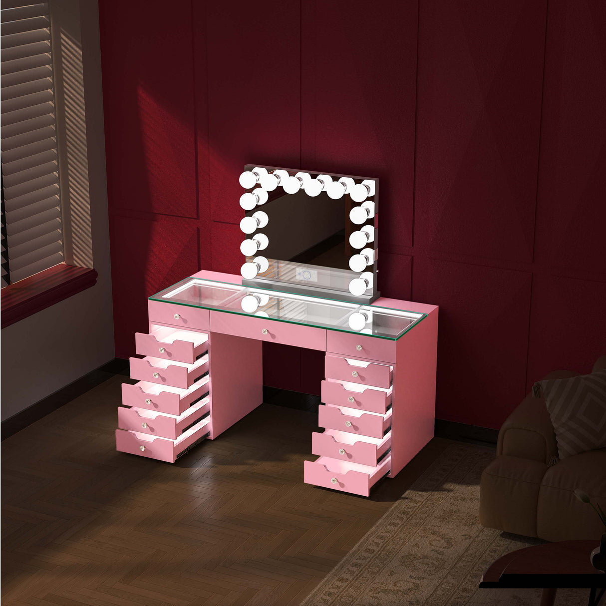 VANITII Eva Vanity Desk with Lights and 14bulbs Vanity Mirror (Only sell in Dallas and California)