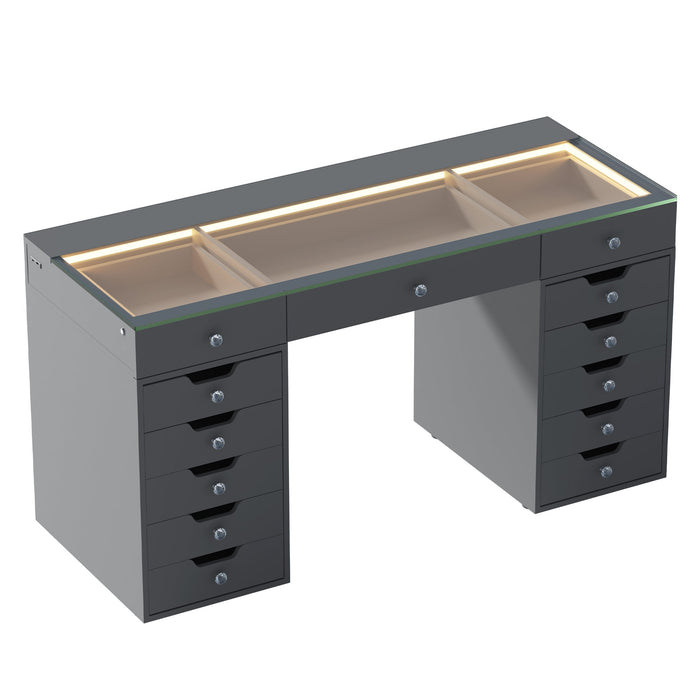 VANITII Eva Vanity Desk  - 13 Storage Drawers with Full Light