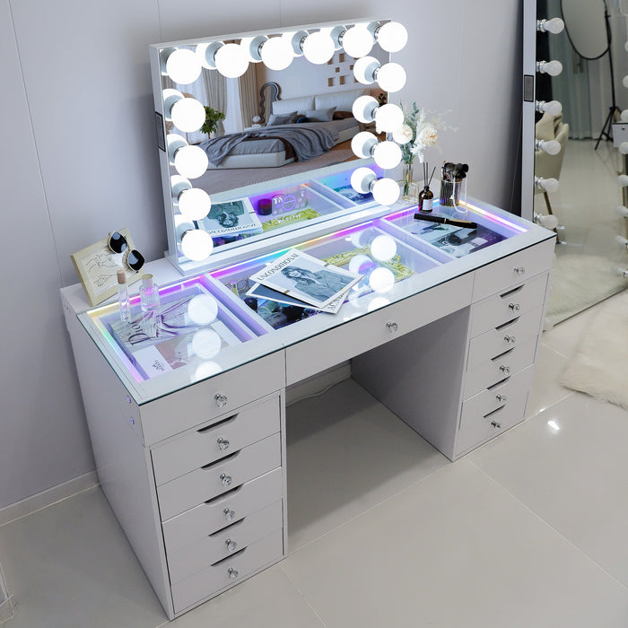 VANITII Eva Vanity Desk  - 13 Storage Drawers with Full Light &RGB