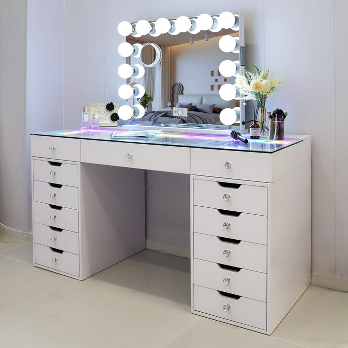 VANITII Eva Vanity Desk  - 13 Storage Drawers with Full Light &RGB