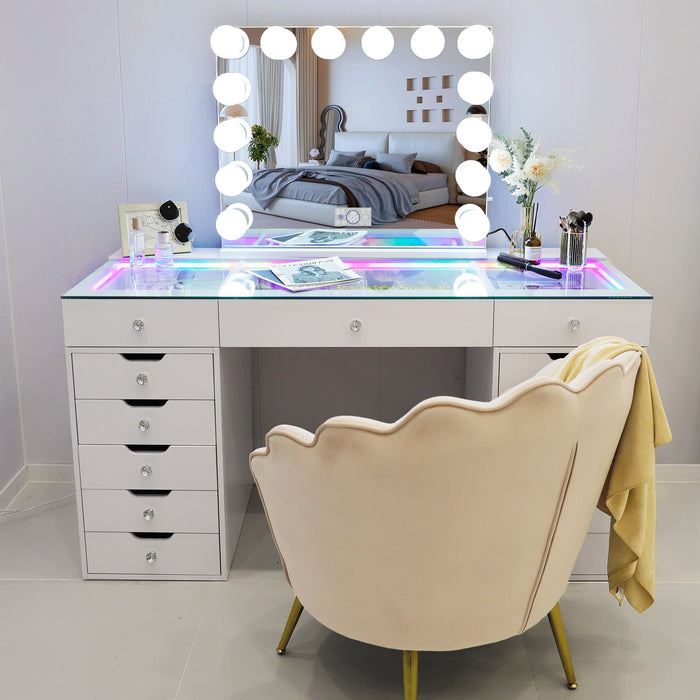 VANITII Eva Vanity Desk  - 13 Storage Drawers with Full Light &RGB