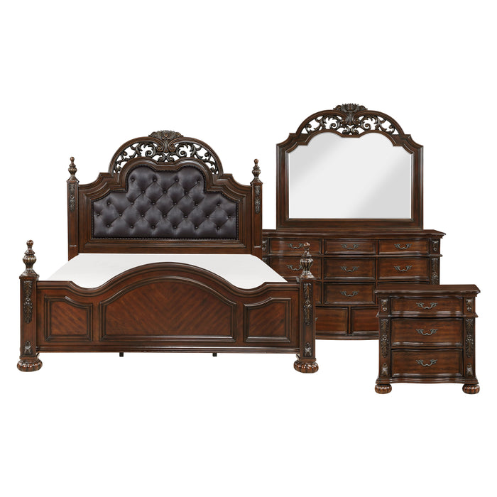 Adelina Cherry 4-Piece Bedroom Set (Queen Bed, Nightstand, Dresser, Mirror)