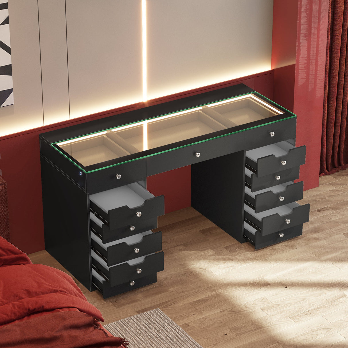 VANITII Eva Vanity Desk  - 13 Storage Drawers with Full Light