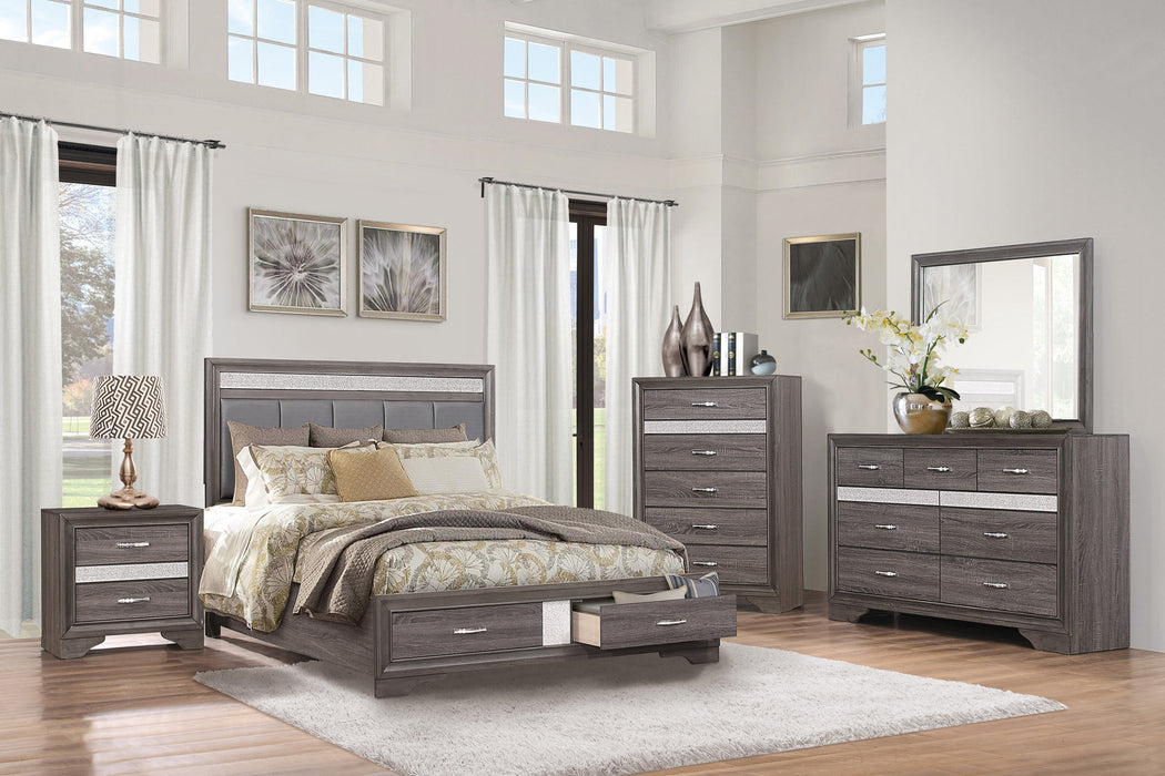 Luster Gray Queen Upholstered Storage Platform Bed